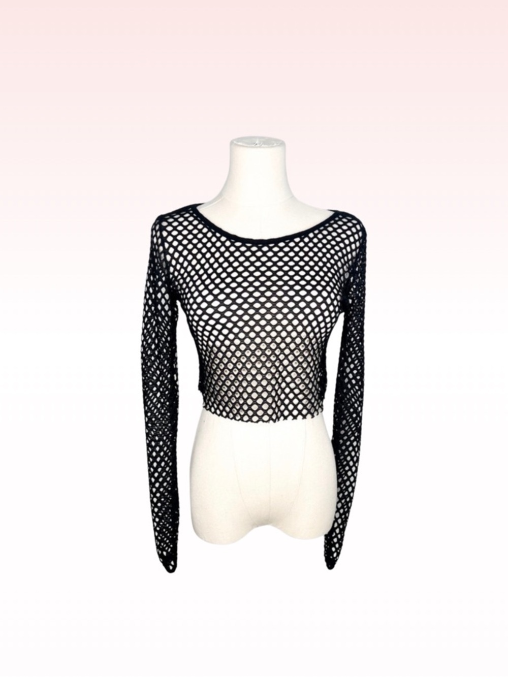 Y2k SAY WHAT? Black Fishnet Mesh Black Long sleeve Top (Sz S)